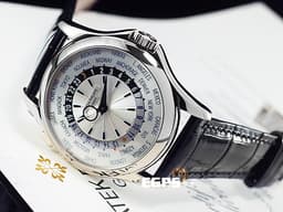 Patek Philippe PP 百達翡麗 5130G-019 18K白金材質 <font color="#05f0f0">銀白色放射狀雕紋面 世界時間 日夜顯示 </font><font color="#FF0000">絕版日內瓦印記</font> 自動上鍊 39.5mm