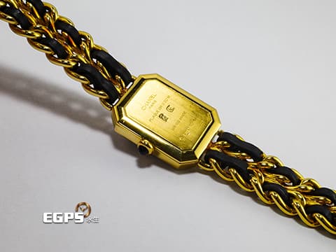 CHANEL 香奈兒 PREMIÈRE 18K黃金塗層不鏽鋼材質 鑲嵌凸圓形縞瑪瑙錶冠 S尺寸錶鍊 <12.8 - 14cm> 石英機芯 26.1x20mm