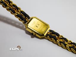 CHANEL 香奈兒 PREMIÈRE 18K黃金塗層不鏽鋼材質 <font color="#FFff00">鑲嵌凸圓形縞瑪瑙錶冠 </font><font color="#ff0000">S尺寸錶鍊 <12.8 - 14cm> </font>石英機芯 26.1x20mm