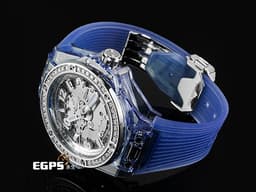 HUBLOT 宇舶 Big Bang 大爆炸 465.JL.4802.RT.1204 藍色水晶材質 快拆功能設計<span style="color: rgb(5, 240, 240);"> </span><font color="#fafa01">【絕版增值艷麗款】</font><font color="#fa00fa">極少見薰衣草藍水晶錶殼 </font><font color="#0582f5"><特殊藍寶石水晶收藏盒></font><font color="#05f0f0">原廠鑲嵌鑽石錶圈</font> <font color="#fafa01">2019年保卡 全球限量200支</font><font color="#ff0000"> </font><font color="#fc7b03">新錶訂價:</font><font color="#e7770d">2,616,000</font><font color="#fd7e08">元</font> 自動上鍊 39mm