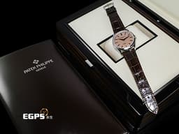 Patek Philippe 百達翡麗 PP Calatrava系列 6196P-001 PT950 鉑金材質 <font color="#ff9924">瑩潤玫瑰金色錶盤 鮭魚色</font> <font color="#ff0000">2026年保單</font> 手動上鍊 38mm