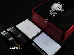 CARTIER 卡地亞 PASHA DE CARTIER 帕夏 WSPA0009 大型款 不鏽鋼材質 <font color="#05f0f0">「SmartLink」快拆式錶帶 極具辨識度的鑲嵌藍色尖晶石錶冠鎖設計</font><font color="#FF0000"> 2023年保卡</font> 自動上鏈 41mm