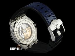 Audemars Piguet AP錶 愛彼錶 Royal Oak Offshore 皇家橡樹離岸型 26470ST.OO.A027CA.01 不鏽鋼材質 <font color="#0582f5">海軍 NAVY 精鑲天然滿天星鑽石表面、錶圈、錶殼</font> <font color="#FF0000">2016年保單 台灣公司貨 </font> 自動上鏈 42mm