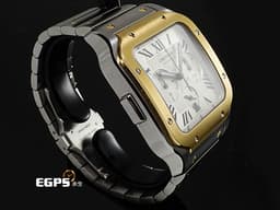 CARTIER 卡地亞 Santos 100 de Cartier 山度士 W2SA0008 大型款 18K黃金材質 半金款 <font color="#70cce1">「SmartLink」快拆式錶帶 磨砂鍍銀錶盤 計時功能</font> <font color="#ff0000">2025年保卡 </font> 自動上鍊 44.9mm