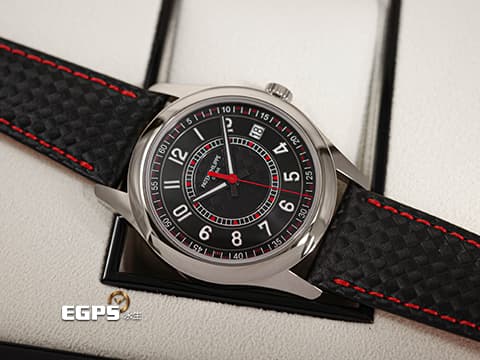 PATEK PHILIPPE 百達翡麗 PP錶 Calatrava2025/ 6007G-011 烏木黑色 中央「碳纖維」浮雕圖案面盤 6007 G 大三針 紅色秒針、三角形刻度與格狀刻度 18K白金材質 2025年保單 自動上鍊 40mm