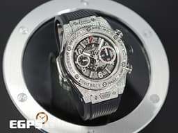 HUBLOT 宇舶 Big Bang Unico 45 Titanium 大爆炸 411.NE.2010.LR.JSM15 鈦金屬 飛返 計時碼表 <font color="#FF0000">精鑲鑽石、梯鑽錶框、鑽石時標 鏤空面盤</font> 自動上鍊 45mm