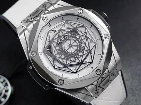 HUBLOT 宇舶 Big Bang Unico Sang Bleu 大爆炸 5級鈦金屬材質 415.NX.2027.VR.MXM18 刺青藝術家 Maxime Büchi聯名款 幾何圖形指針 全球限量200只 自動上鍊 45mm