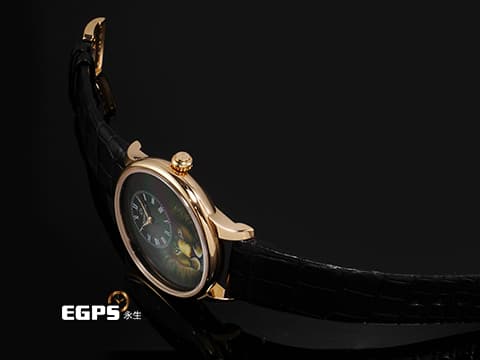 JAQUET DROZ 雅克德羅 Petite Heure Minute Lion 黑色大明火琺瑯面盤 百獸之王獅子微縮繪畫工藝 J005033321 18L玫瑰金材質 自動上鍊 2024年保單 僅試戴收藏品 全球限量28只 43mm