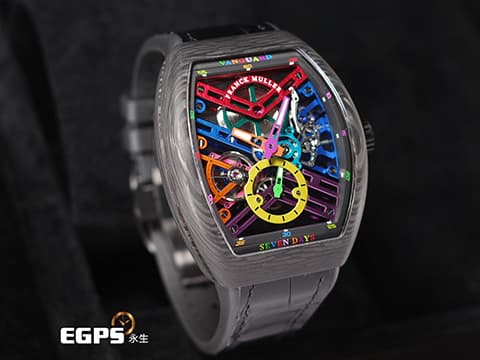 Franck Muller 法蘭穆勒 FM錶 Vanguard Skeleton V41 鍛造炭材質錶殼 V41 S6 SQT COL DRM 七日鍊 Colour Dreams鏤空面盤 小秒針 酒桶型 2025年保單 手動上鍊 41mm
