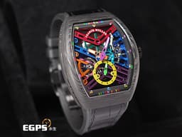 Franck Muller 法蘭穆勒 FM錶 Vanguard Skeleton V41 <font color="#919191">鍛造炭材質錶殼</font> V41 S6 SQT COL DRM 七日鍊 <font color="#ff0000">Co</font><font color="#ed8835">lo</font><font color="#f2db45">ur</font> <font color="#0e8b1c">Dr</font><font color="#2a59b7">ea</font><font color="#69bae2">ms</font><font color="#a42397">鏤空面盤</font> 小秒針 酒桶型<font color="#FF0000"> 2025年保單 </font>手動上鍊 41mm