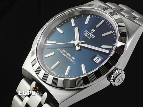 TUDOR 帝舵 Royal Day Date 皇家系列 2836C1A0-0102 不鏽鋼材質 藍色面盤 立體羅馬數字時標 割坑紋與磨光飾面間隔錶圈 2026年保卡 「T-fit」摺扣 自動上鍊 36mm