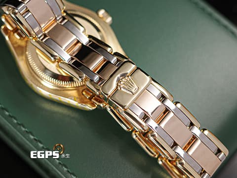 ROLEX 勞力士 Lady-Datejust Pearlmaster 69298 原廠鑲鑽 珍珠母貝面盤 18K黃金材質【三色金錶帶】 已回原廠檢修,延長保固至2027年 自動上鏈 28mm