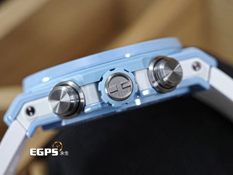 Hublot 宇舶 Big Bang Unico 大爆炸 Sky Blue Camo 天藍迷彩 藍陶瓷 鏤空面盤 421.EX.0190.RX.JCAM 三日鍊 飛返 計時碼錶 限量100只 2023年電子保單 自動上鍊 44mm