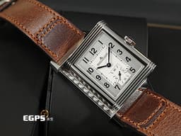 Jaeger-LeCoultre 積家 Reverso Classic Large Small Second 翻轉系列 Q3858522 <font color="#ababab">銀白色雕紋面盤</font><font color="#1954b3">搭配藍鋼指針</font> 經典 大型款 小秒針 不鏽鋼 <font color="#ff0000">2023年保單</font> 手動上鍊 27.4 x 45.6mm