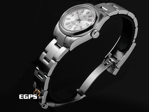 ROLEX 勞力士 Oyster Perpetual OP 26 176200 不鏽鋼材質 白色面盤 粉紅色柱狀時標 自動上鏈 26mm