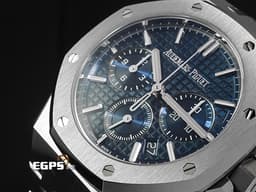Audemars Piguet AP錶 愛彼錶 Royal Oak 皇家橡樹 26715ST.OO.1356ST.01 不鏽鋼材質 <font color="#0582f5">雲夜藍50色調「Grande Tapisserie」大型格紋錶面 </font><font color="#ff0000">2022年保卡</font> 計時碼錶 自動上鍊 38mm