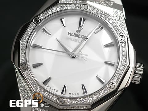 HUBLOT 宇舶 Classic Fusion 經典融合 ORLINSKI 聯名款 550.NS.2200.RW.1804.ORL20 原廠鑲鑽 白色切面立體錶盤 鈦金屬+不鏽鋼材質 2025年保單 自動上鍊 40mm