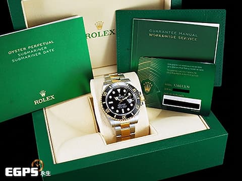 ROLEX 勞力士 Submariner Date 蠔式 潛航者 126613LN 陶瓷框 18K黃金 半金款 黑水鬼 新款3235機芯 2022年保卡 潛水錶 自動上鍊 41mm