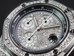 Audemars Piuget 愛彼 AP錶 Royal Oak Offshore 25940 皇家橡樹離岸型 不鏽鋼材質 <font color="#05f0f0">精鑲鑽石滿天星面盤、鑲鑽錶圈、鑲鑽錶殼</font> 自動上鍊 計時碼表 42mm