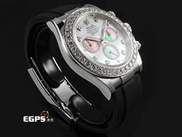 ROLEX 勞力士 Cosmograph Daytona 宇宙計時型 迪通拿 126589RBR 18K白金材質 <font color="#05f0f0">原廠鑲嵌36顆鑽石錶圈、8顆鑽石時標 鮮明對比黑、白兩色珍珠貝母面盤 </font><font color="#FF0000">2025年保卡 </font>賽車計時碼表 自動上鏈 40mm