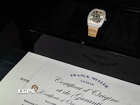 Franck Muller 法蘭穆勒 FM Vanguard Lady Slim Vintage V35 S 奶茶色面盤 原廠鑲嵌308顆頂級天然美鑽(約4.44克拉)小秒針 不鏽鋼材質 2025年保單 自動上鍊 35x46.3mm