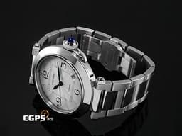 CARTIER 卡地亞 PASHA DE CARTIER 帕夏 WSPA0009 大型款 不鏽鋼材質 <font color="#05f0f0">「SmartLink」快拆式錶帶 極具辨識度的鑲嵌藍色尖晶石錶冠鎖設計</font><font color="#FF0000"> 2023年保卡</font> 自動上鏈 41mm