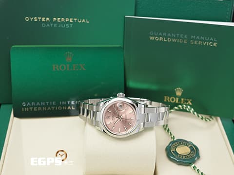 ROLEX 勞力士 Lady-Datejust 28 蠔式日誌型 279160 粉紅色面盤 柱狀夜光時標 經典 DJ28 不鏽鋼 2025年保卡 蠔式(Oyster)三節板帶 自動上鍊 28mm
