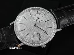 PIAGET 伯爵 Altiplano Small Seconds 小秒針 P10522 <font color="#FF0000">精鑲</font><span style="color: rgb(255, 0, 0);">絕美</span><font color="#FF0000">鑽石錶圈、</font><span style="color: rgb(255, 0, 0);">精鑲</span><font color="#FF0000">滿天星面盤</font> 18K白金材質 <font color="#fafa01">經典838P超薄小三針機芯</font> 手上鍊 40mm