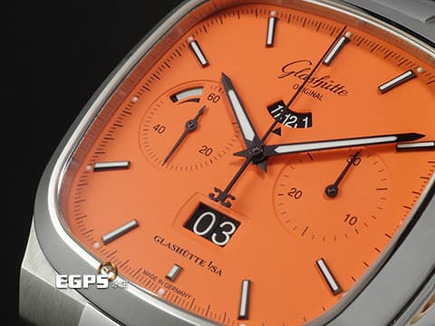 GLASHUTTE ORIGINAL 格拉蘇蒂 70年代 Seventies Chronograph Panorama Date 橘色面盤 限量100支 1-37-02-11-02 德國錶 台灣公司貨 2022年保單 另附原廠不鏽鋼鏈帶 自動上鍊 40mm