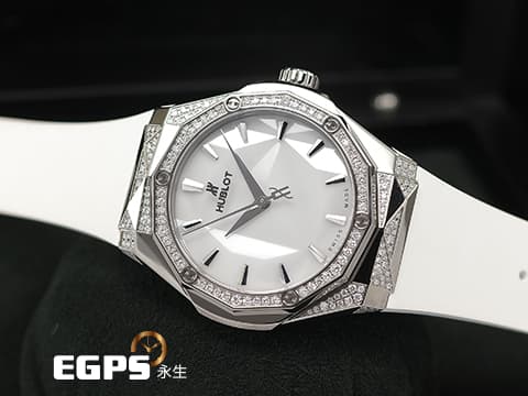 HUBLOT 宇舶 Classic Fusion 經典融合 ORLINSKI 聯名款 550.NS.2200.RW.1804.ORL20 原廠鑲鑽 白色切面立體錶盤 鈦金屬+不鏽鋼材質 2025年保單 自動上鍊 40mm