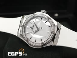 HUBLOT 宇舶 Classic Fusion 經典融合 ORLINSKI 聯名款 550.NS.2200.RW.1804.ORL20 <font color="#dad8d8">原廠鑲鑽 白色切面立體錶盤</font><font color="#ff0000"> </font>鈦金屬+不鏽鋼材質<font color="#ff0000"> 2025年保單 </font>自動上鍊 40mm