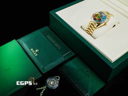 ROLEX 勞力士 Day-Date 36 蠔式 星期日曆型 128238 DD36 18K黃金材質 <font color="#05f0f0">稀有款 Puzzle Dial Tiffany 綠松石色拼圖面盤 每天都是不同圖案的日期窗</font> <font color="#fa00fa">彩虹色寶石時標</font> <font color="#FF0000">2026年保卡 元首型(President)錶帶 總統帶</font> 自動上鍊 36mm