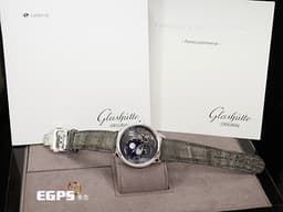 Glashutte Original 格拉蘇蒂 PanoLunarInverse 系列 1-91-04-01-03-62 <font color="#4358ad">藍色砂金石月相盤</font> 月相盈虧 <font color="#87d8e8">PT950 鉑金材質 德國腕錶工藝 前置雙鵝頸 3/4夾板 璣鏤雕刻偏心面盤</font><font color="#05f0f0"> </font>小秒針 大日期窗<font color="#05f0f0"> </font><font color="#FF0000">2025年台灣公司貨 限量200支 </font>自動上鍊 42mm