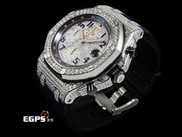 Audemars Piguet AP錶 愛彼錶 Royal Oak Offshore 皇家橡樹離岸型 26470ST.OO.A027CA.01 不鏽鋼材質 <font color="#0582f5">海軍 NAVY 精鑲天然滿天星鑽石表面、錶圈、錶殼</font> <font color="#FF0000">2016年保單 台灣公司貨 </font> 自動上鏈 42mm