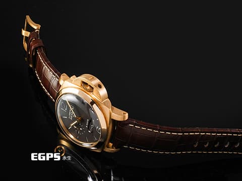 PANERAI 沛納海 Luminor 1950 PAM00289 PAM289 GMT 18K玫瑰金材質 日期顯示 第二時區日夜顯示 棕色面盤 動力儲存顯示 2017年保單 手動上鏈 44mm