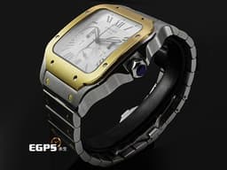 CARTIER 卡地亞 Santos 100 de Cartier 山度士 W2SA0008 大型款 18K黃金材質 半金款 <font color="#70cce1">「SmartLink」快拆式錶帶 磨砂鍍銀錶盤 計時功能</font> <font color="#ff0000">2025年保卡 </font> 自動上鍊 44.9mm