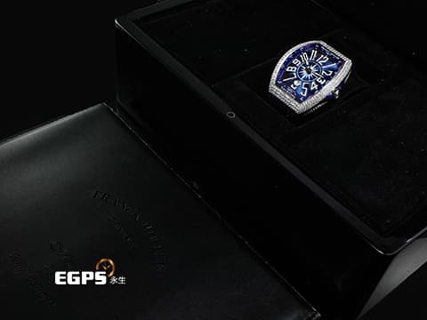 Franck Muller 法蘭穆勒 FM Vanguard YACHT V41 SC DT 不鏽鋼材質 精鑲鑽石錶殼、錶扣 藍色面盤 自動上鏈 40.8X50mm