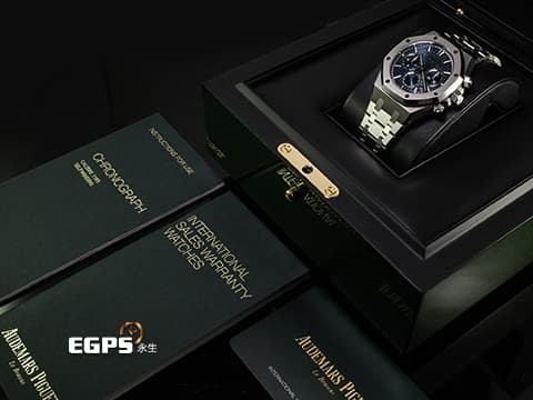 Audemars Piguet AP錶 愛彼錶 Royal Oak 皇家橡樹 26715ST.OO.1356ST.01 不鏽鋼材質 雲夜藍50色調「Grande Tapisserie」大型格紋錶面 2022年保卡 計時碼錶 自動上鍊 38mm