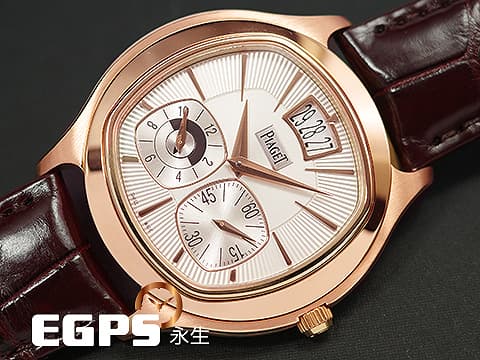 PIAGET 伯爵 Emperador Coussin系列 Dual Time Zone 兩地時間 小秒針 G0A32017 玫瑰金材質 銀白色雕紋面盤 枕型 限量200只 自動上鍊 42mm