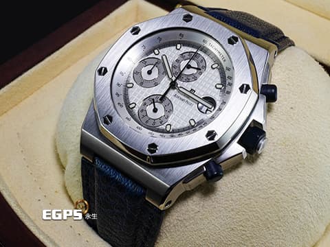 Audemars Piguet AP錶 愛彼錶 Royal Oak Offshore ROO 皇家橡樹離岸型 25770ST 不鏽鋼材質 白色「Grande Tapisserie」格紋錶面 離岸型首個42mm皮革錶帶設計款 計時碼錶 自動上鍊 42mm