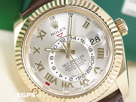 ROLEX 勞力士 Sky-Dweller 蠔式 天行者 326138 絕版羅馬數字時標面盤 18K黃金材質 沙羅裝置 年曆錶 經典三角坑紋錶圈 2017年保卡 自動上鏈 42mm