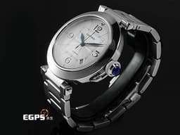 CARTIER 卡地亞 PASHA DE CARTIER 帕夏 WSPA0009 大型款 不鏽鋼材質 <font color="#05f0f0">「SmartLink」快拆式錶帶 極具辨識度的鑲嵌藍色尖晶石錶冠鎖設計</font><font color="#FF0000"> 2023年保卡</font> 自動上鏈 41mm