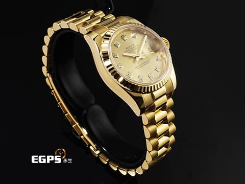 ROLEX 勞力士 蠔式 DATEJUST 179178 18K黃金材質 原廠鑲嵌鑽石時標 香檳金色面盤 自動上鏈 26 mm