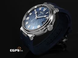 BREGUET 寶璣 Marine 航海系列 航海家 海之王子 5517BB/Y2/9ZU 18K白金材質 <font color="#05f0f0">寶齊萊藍機刻雕花波浪紋面盤</font>  <font color="#FF0000">2019年保單</font> 自動上鍊 40mm