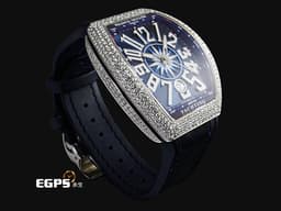 Franck Muller 法蘭穆勒 FM Vanguard YACHT V41 SC DT 不鏽鋼材質 <font color="#05f0f0">精鑲鑽石錶殼、錶扣</font> <font color="#0582f5">藍色面盤</font> 自動上鏈 40.8X50mm