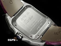CARTIER 卡地亞 Santos 100 山度士 中型 <font color="#05f0f0">精鑲滿天星鑽石面盤、鑲鑽錶圈</font> <font color="#fa00fa">紫色客製化皮革錶帶</font> 自動上鍊 36mm
