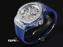 HUBLOT 宇舶 Big Bang 大爆炸 465.JL.4802.RT.1204 藍色水晶材質 快拆功能設計<span style="color: rgb(5, 240, 240);"> </span><font color="#fafa01">【絕版增值艷麗款】</font><font color="#fa00fa">極少見薰衣草藍水晶錶殼 </font><font color="#0582f5"><特殊藍寶石水晶收藏盒></font><font color="#05f0f0">原廠鑲嵌鑽石錶圈</font> <font color="#fafa01">2019年保卡 全球限量200支</font><font color="#ff0000"> </font><font color="#fc7b03">新錶訂價:</font><font color="#e7770d">2,616,000</font><font color="#fd7e08">元</font> 自動上鍊 39mm