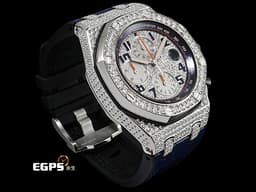 Audemars Piguet AP錶 愛彼錶 Royal Oak Offshore 皇家橡樹離岸型 26470ST.OO.A027CA.01 不鏽鋼材質 <font color="#0582f5">海軍 NAVY 精鑲天然滿天星鑽石表面、錶圈、錶殼</font> <font color="#FF0000">2016年保單 台灣公司貨 </font> 自動上鏈 42mm