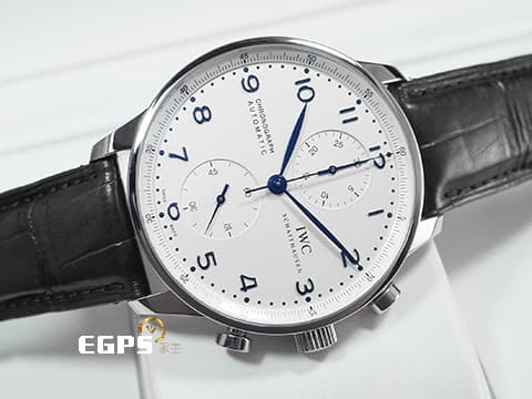 IWC 萬國錶 Protuguese 大葡萄牙 計時碼表 IW371446 不鏽鋼材質 經典款 葡萄牙 藍鋼指針款 白色面盤 自動上鏈 40.9mm
