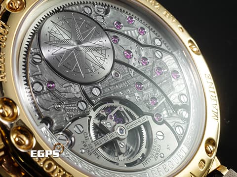 BREGUET 寶璣 Marine Tourbillon Equation Marchante 5887BR/12/9WV 18K玫瑰金材質 鈦金屬框架陀飛輪 萬年曆、時間等式、動力儲存顯示功能 手工雕刻圖案錶背 2025年保單 官方新錶訂價:8,123,000元 自動上鍊 43.9mm